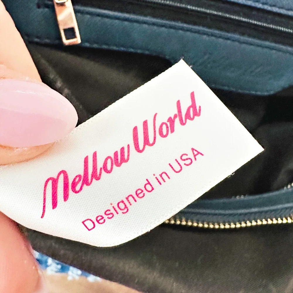 Mellow World Sequin Striped Blue Denim Double Zip Pocket Hobo Shoulder Bag